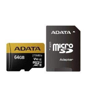 کارت حافظه microSDXC ای دیتا مدل Premier ONE V90 کلاس 10 استاندارد UHS-II U3 سرعت  275MBps به همراه آداپتور SDظرفیت 64 گیگابایت