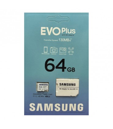 کارت حافظه microSDXC سامسونگ مدل Evo Plus A2 V30 کلاس 10 استاندارد UHS-I سرعت 130MBS به همراه آداپتور SD ظرفیت 64 گیگابایت