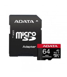 کارت حافظه microSD ای دیتا مدل HIGH ENDURANCE کلاس A2 V30 استاندارد UHS-I U3 سرعت 100MBps ظرفیت 64 گیگابایت به همراه آداپتور SD